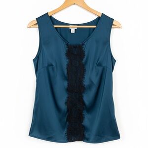Merona NWOT Silky Teal Sleeveless Top with Black Lace
